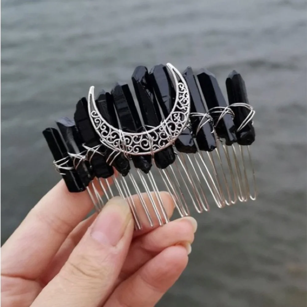 79R. Moon Crystal Hair Comb - Picture 3 of 3